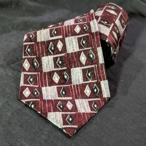 Maroon and Silver Square Pattern Tie